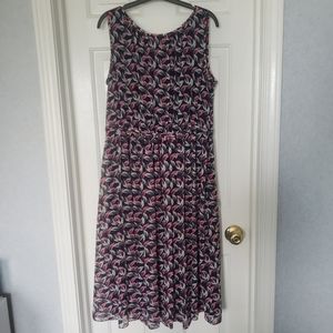 Boden Pleated Dress in pink, white, navy